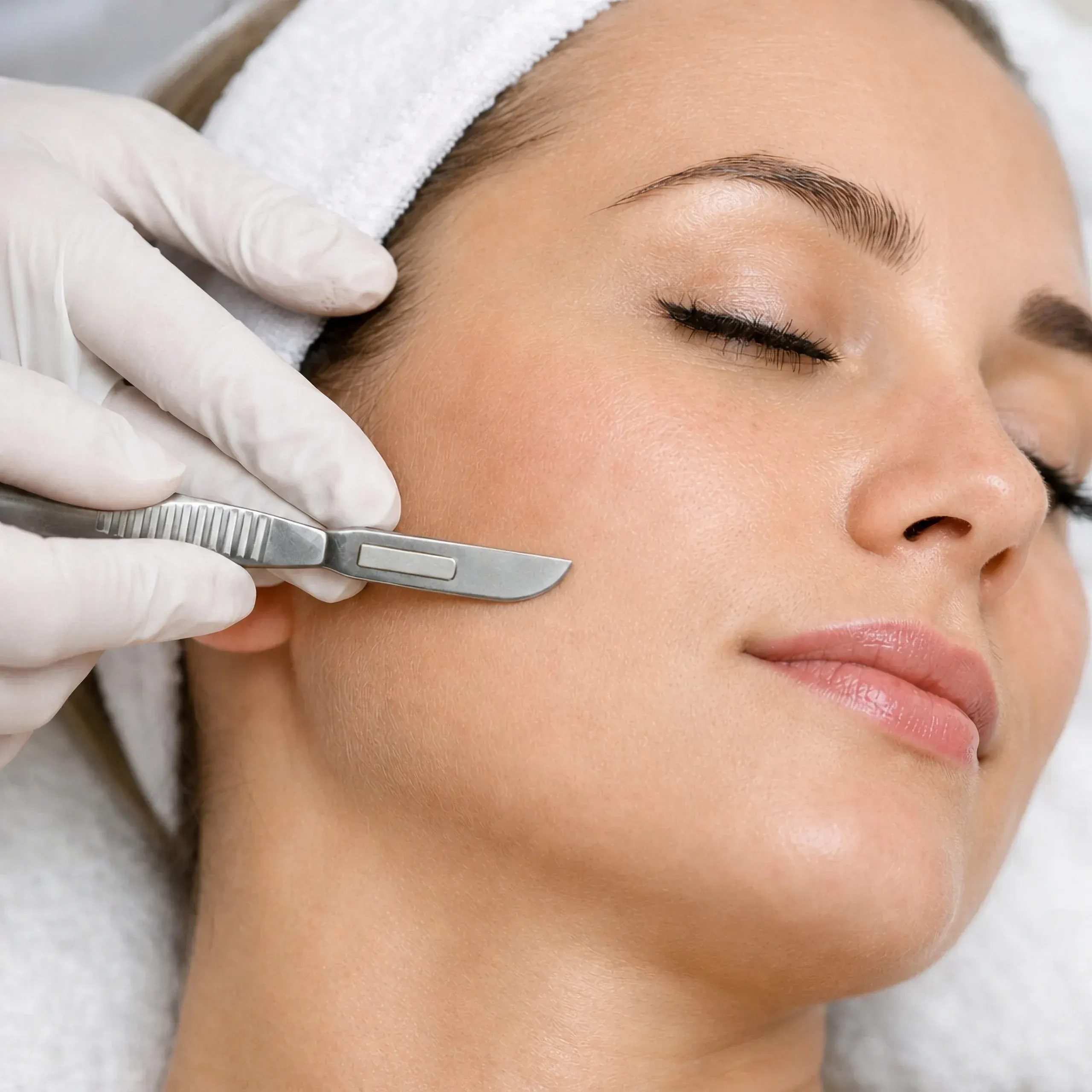 Client and provider reviewing skincare results after a dermaplane facial at Heritage Wellness & Med Spa